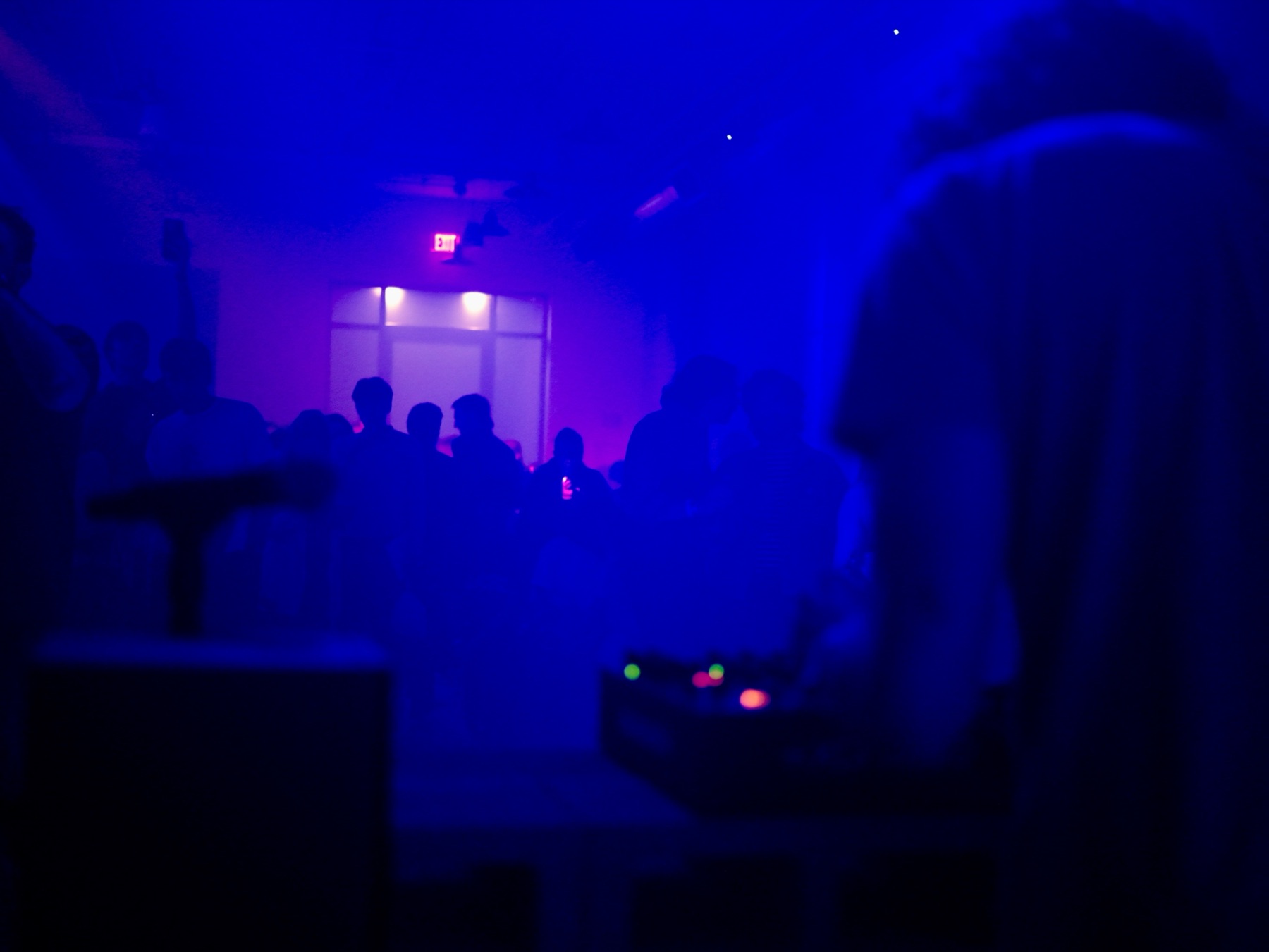 The POD listening chamber at PXL, lit blue