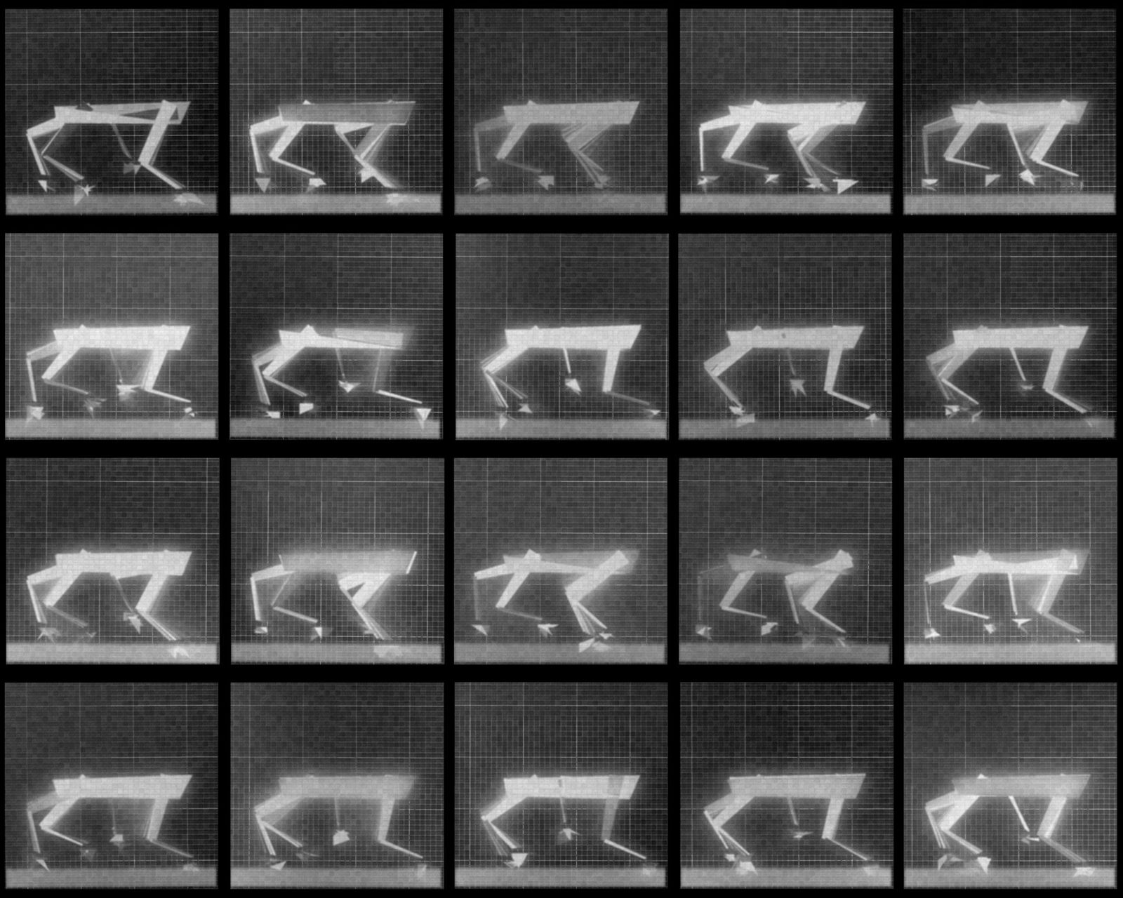 Chronophotograph — a grid of sequential motion-study frames in the manner of Eadweard Muybridge.